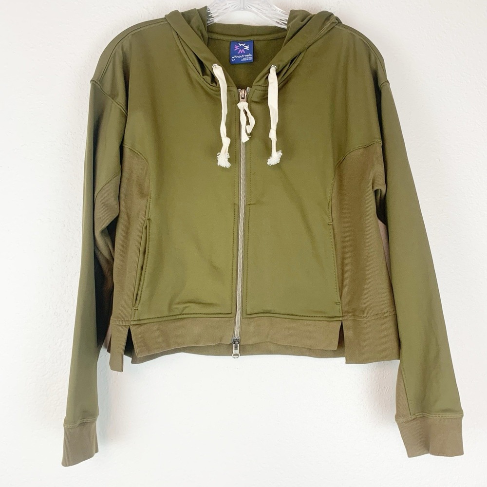 Without Walls Jacket‎ Womens Small Zip-Up Drawstring Hooded  Olive Green Boxy